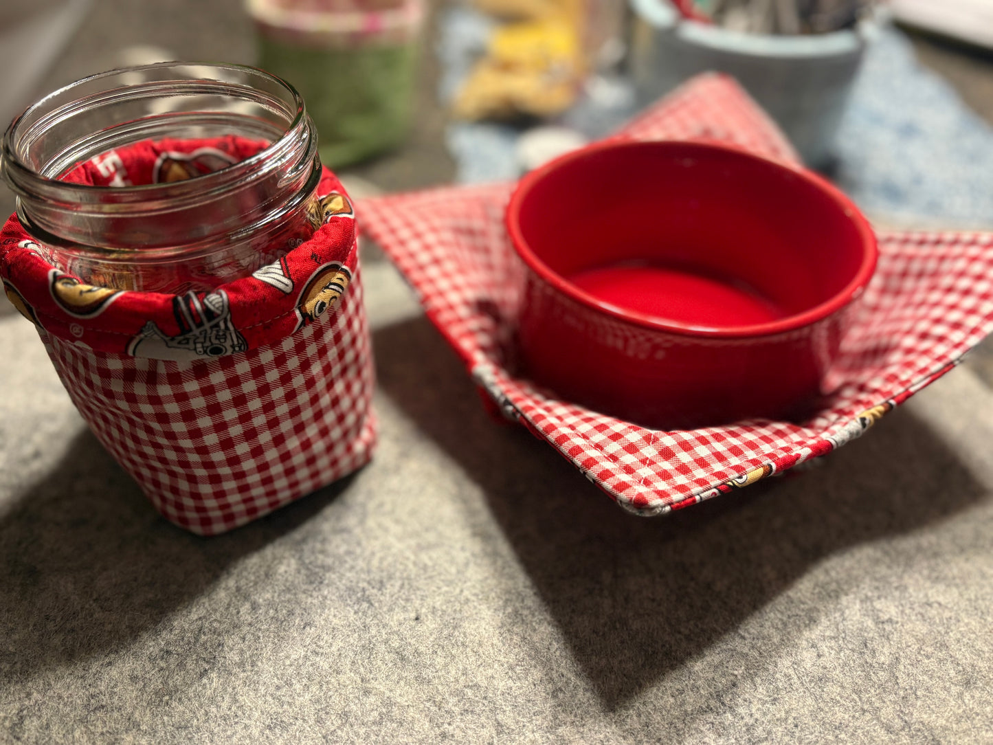 Ohio State University bowl and mason jar cozie set