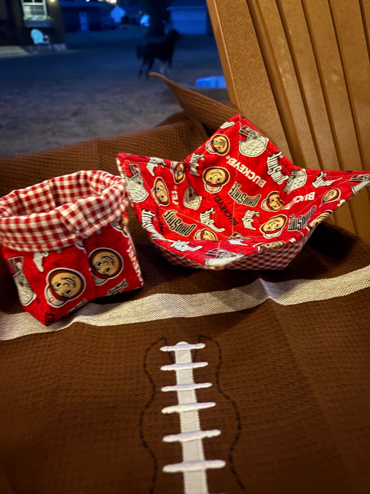 Ohio State University bowl and mason jar cozie set